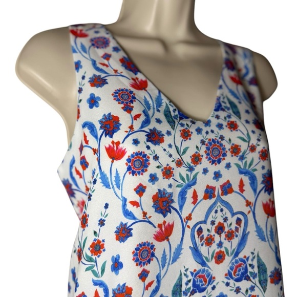 Adrienne Vittadini Tank Top Floral Flowy Blue Red V Neck Lined Womens Size S - Picture 4 of 10